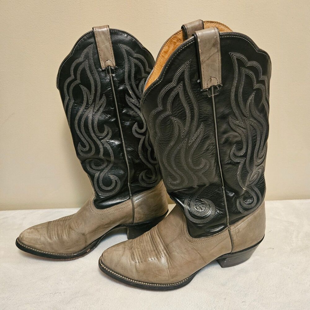 Vintage Imperial Cowboy Boots Leather American USA Made Black/Gray 10.5D M112
